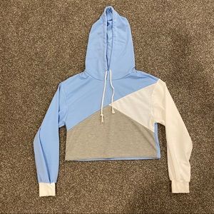Blue, White & Grey Cropped Hoodie